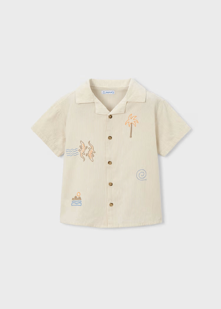 Camisa Detalhes Bordados Menino Linho
