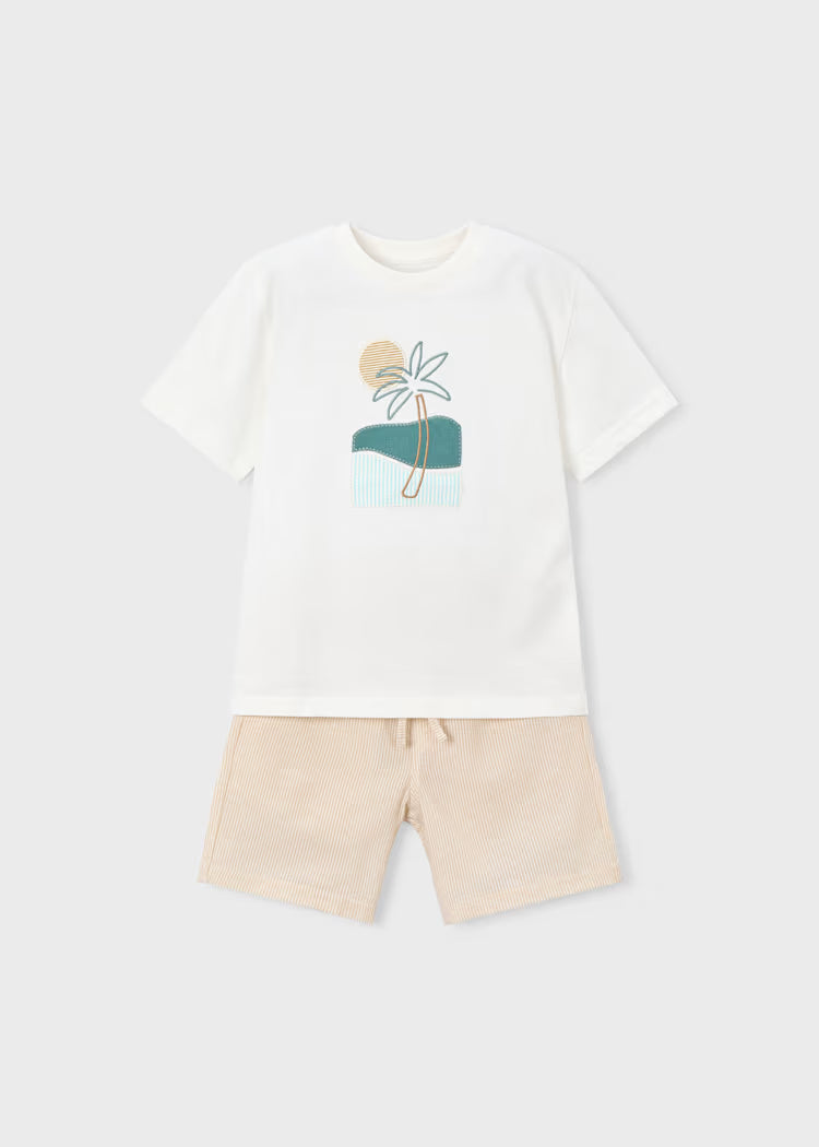 Conjunto Bermudas e T-Shirt Com Bordado Menino