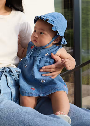 Vestido Com Chapeu Folhos Recem Nascida Jeans 1