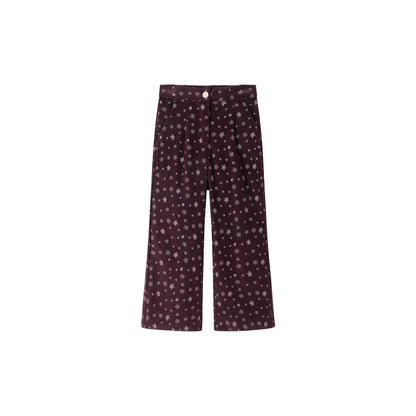 Calças Wide-Leg Floral Bordô