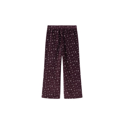 Calças Wide-Leg Floral Bordô