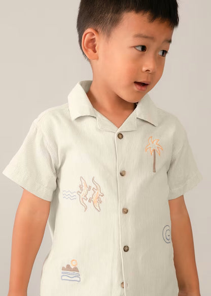 Camisa Detalhes Bordados Menino Linho