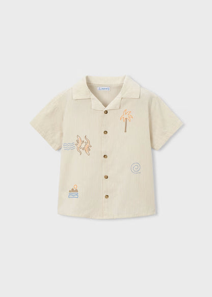 Camisa Detalhes Bordados Menino Linho