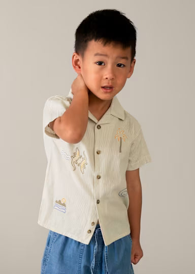 Camisa Detalhes Bordados Menino Linho