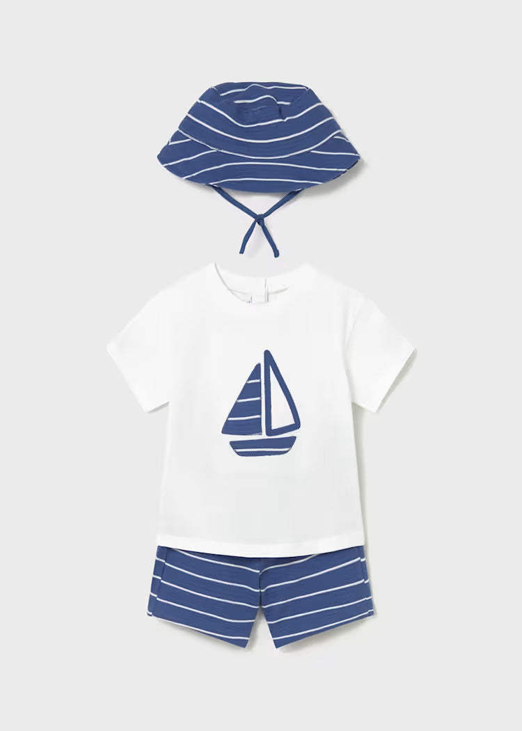 Conjunto 3 peças com chapéu bebé