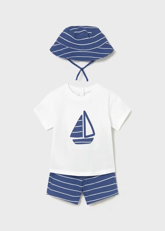 Conjunto 3 peças com chapéu bebé
