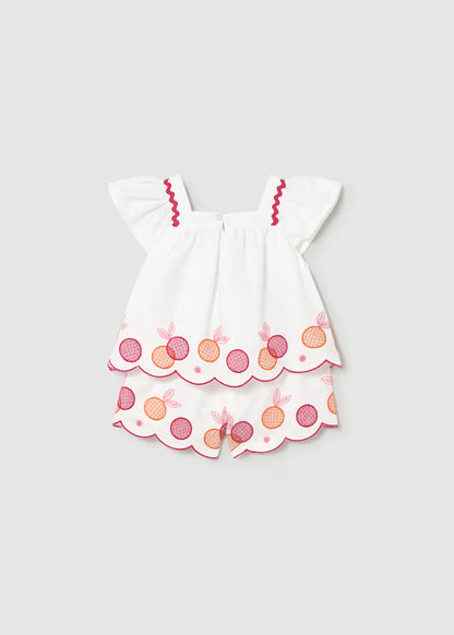 Conjunto Bermudas E Blusa Bordados Bebe Branco