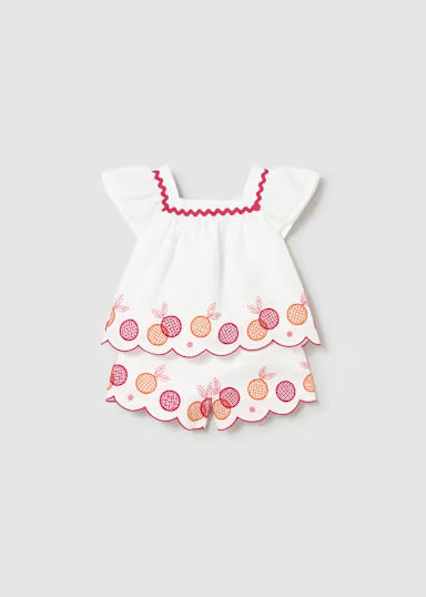 Conjunto Bermudas E Blusa Bordados Bebe Branco