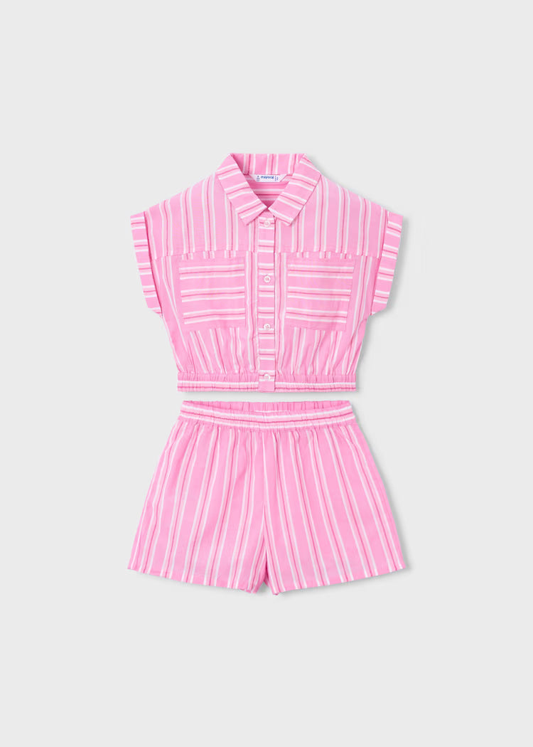 Conjunto calção riscas e blusa riscas menina