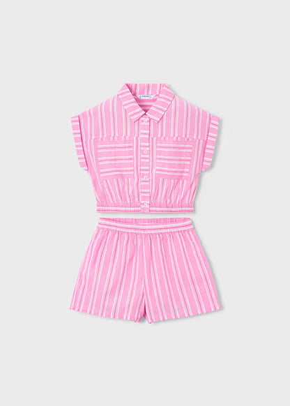 Conjunto calção riscas e blusa riscas menina