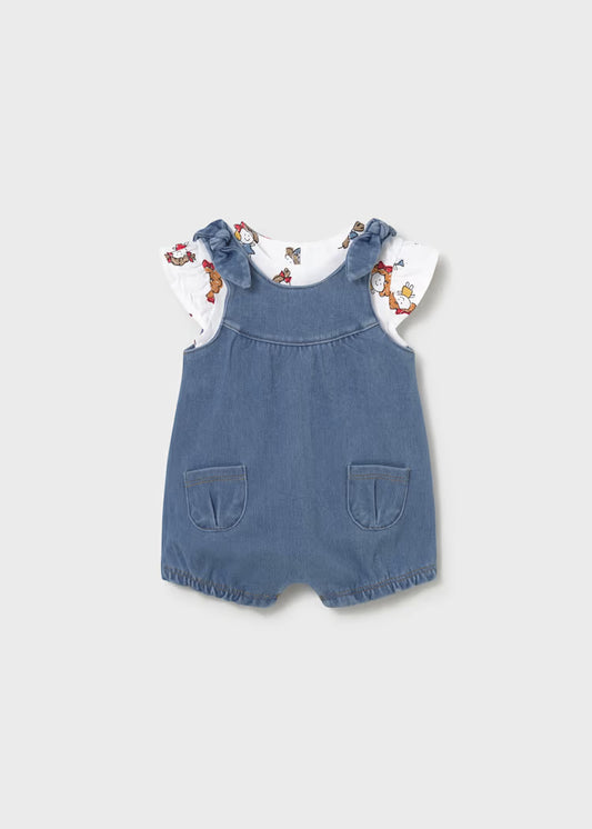 Conjunto jardineira e t-shirt recém nascida