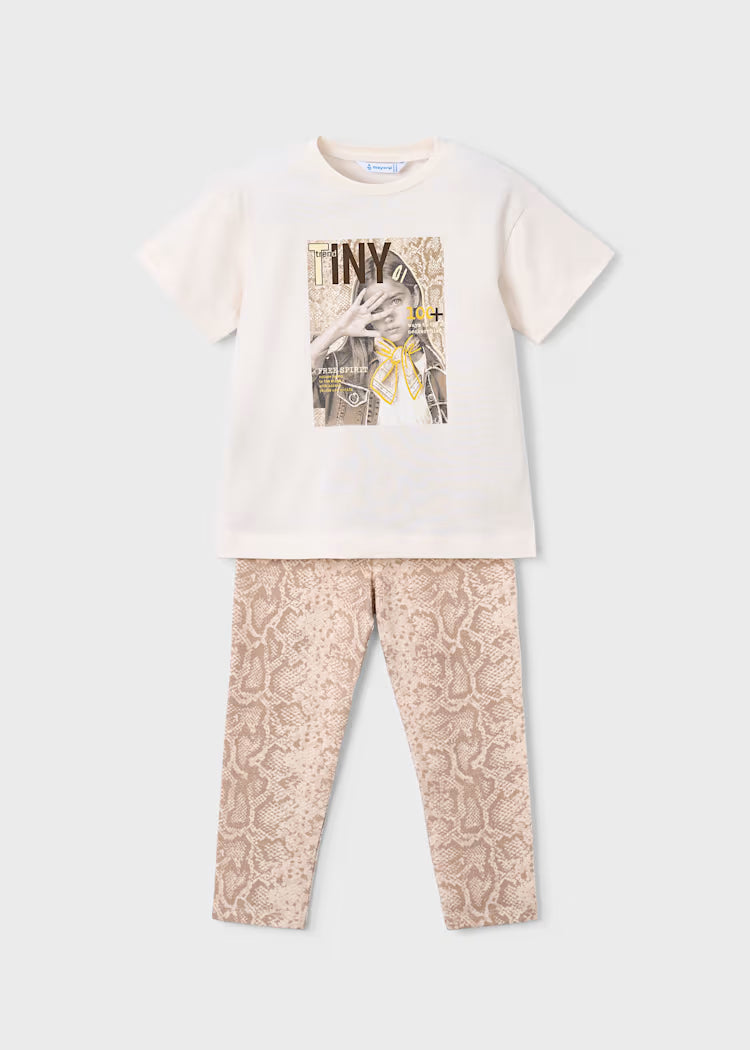 Conjunto leggings estampado e t-shirt menina