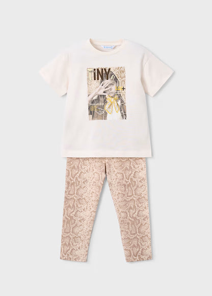 Conjunto leggings estampado e t-shirt menina