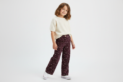 Calças Wide-Leg Floral Bordô
