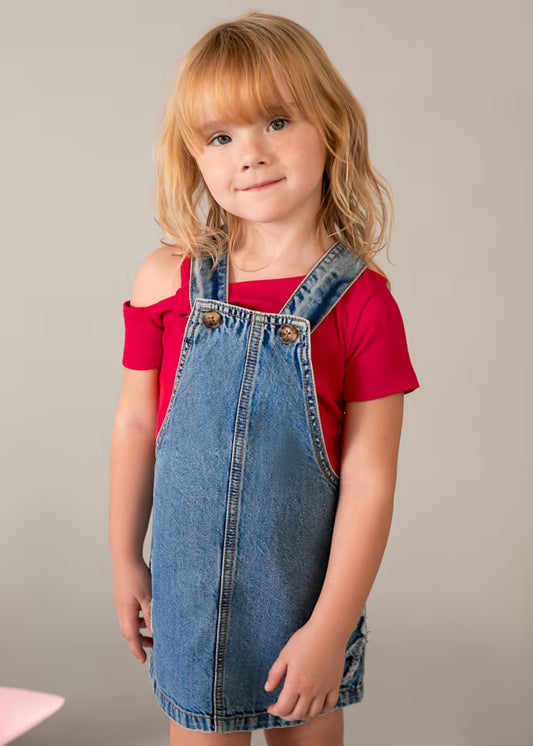 Saia peito denim fluido menina